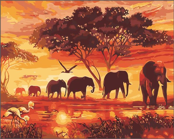 DIY-Sunset elephant  40*50cm