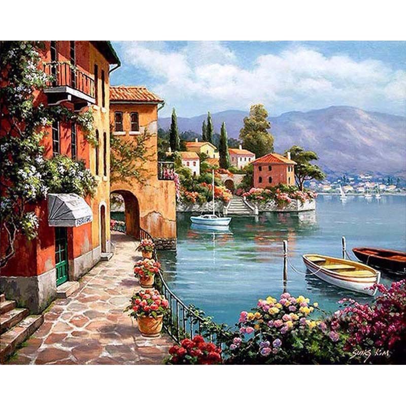 DIY-Lakeside scenery oil painting 40*50cm