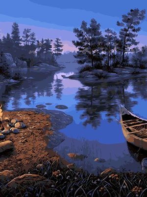 DIY-171 Moonlit night lake oil painting 40*50cm